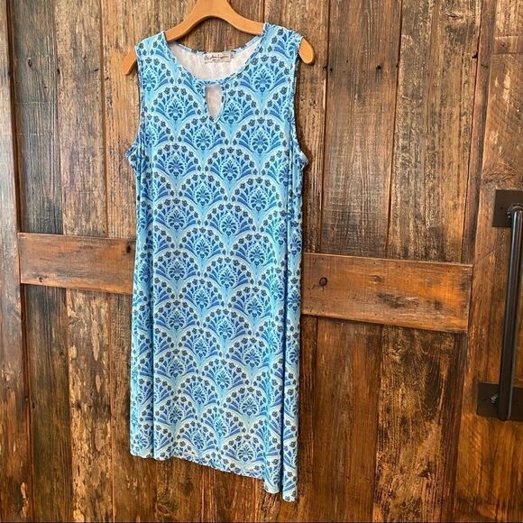 Ava Lynn Sz M Blue Tulip Design Sleeveless Casual Shift Lounge Dress - Picture 7 of 8